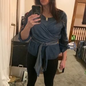 Denim wrap top